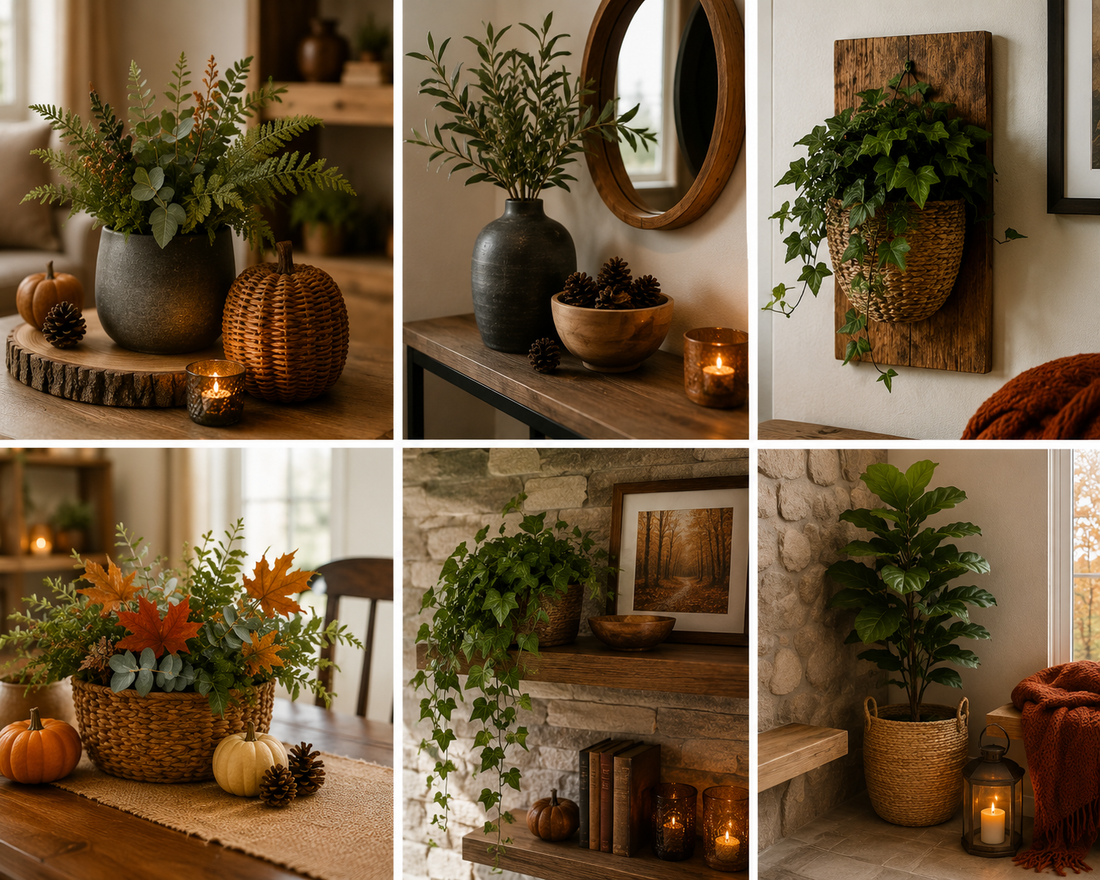 6 formas de combinar plantas artificiales y materiales naturales este otoño